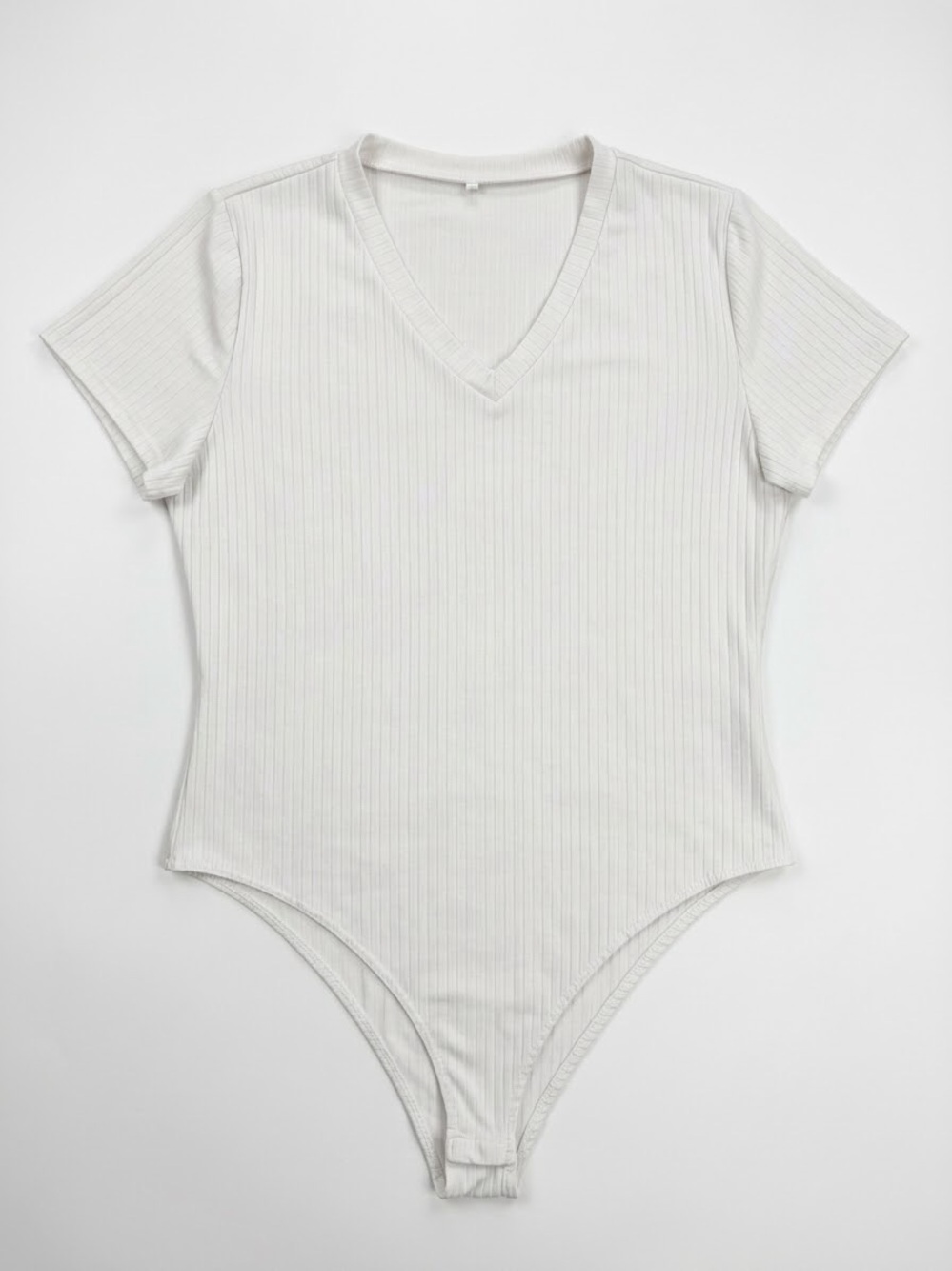 Ribbed V-Neck Short Sleeve Bodysuit - White